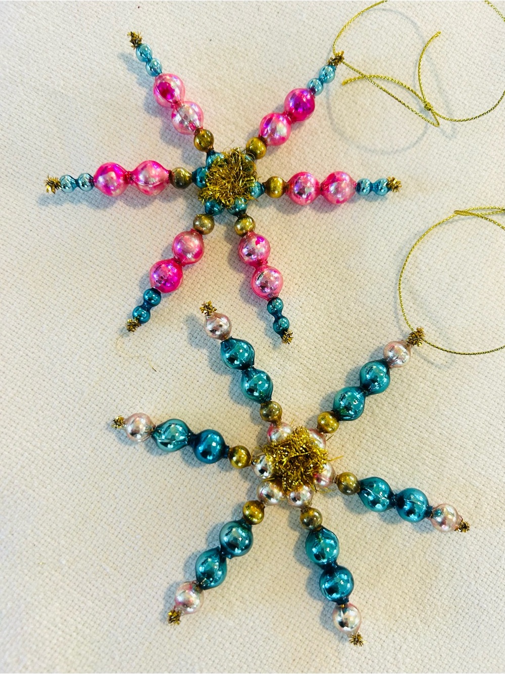 Vintage repurposed mercury, glass bead flowers holiday Christmas ornaments
